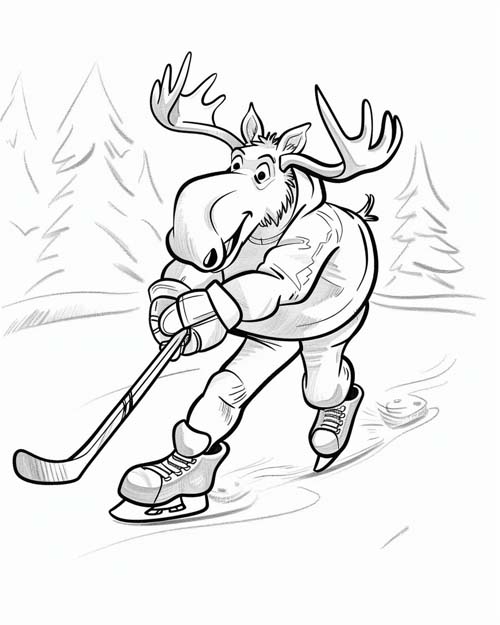 coloring page of a moose hockey player