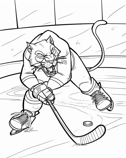 coloring page of a cougar hockey player
