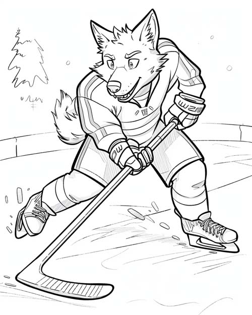 coloring page of a shark hockey player