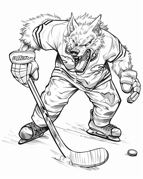 coloring page of a shark hockey player