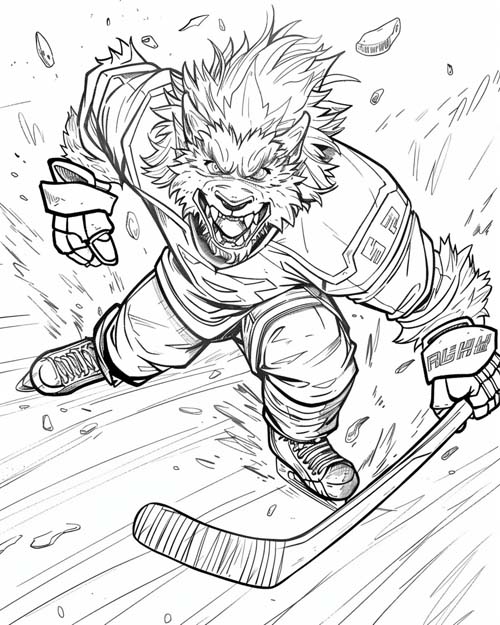 coloring page of a shark hockey player