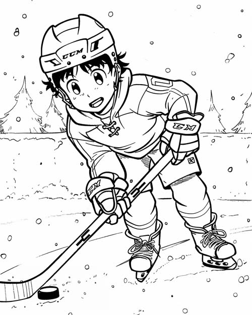 anime coloring page of a boy playing hockey