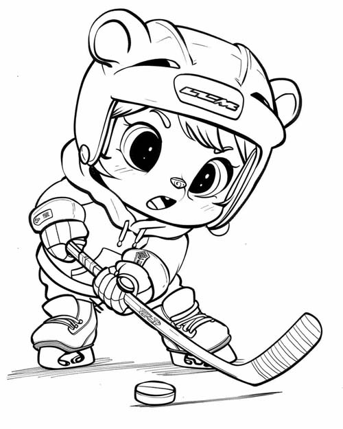 chibi coloring page of a cub hockey player