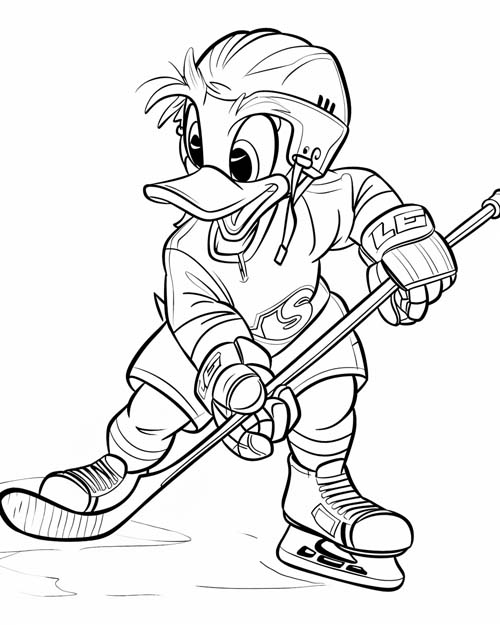 coloring page of a duck hockey player