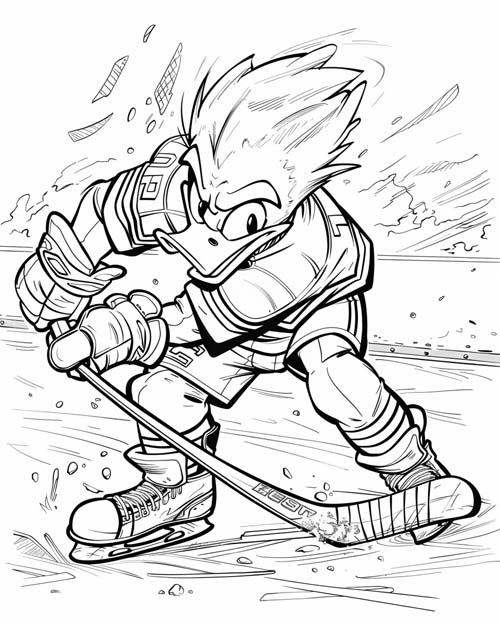 coloring page of a duck hockey player