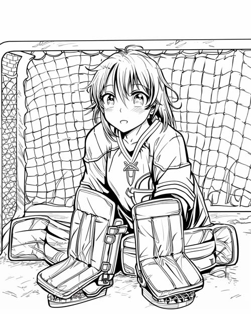 coloring page of a female goalie