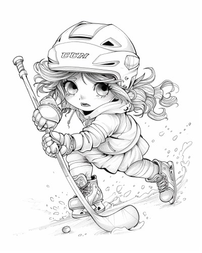 Girl playing hockey coloring page