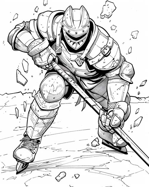 hockey coloring page of a knight playing hockey