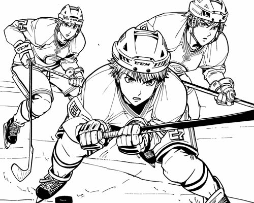 anime coloring page of men playing hockey