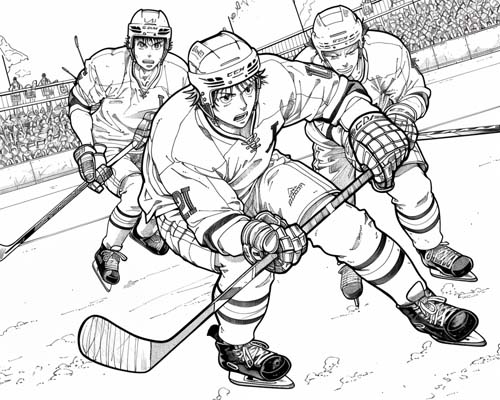 anime coloring page of men playing hockey