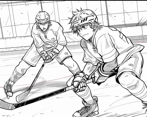 anime coloring page of men playing hockey