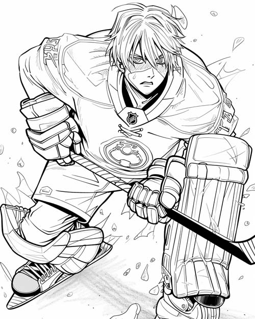 anime coloring page of a hockey goalie
