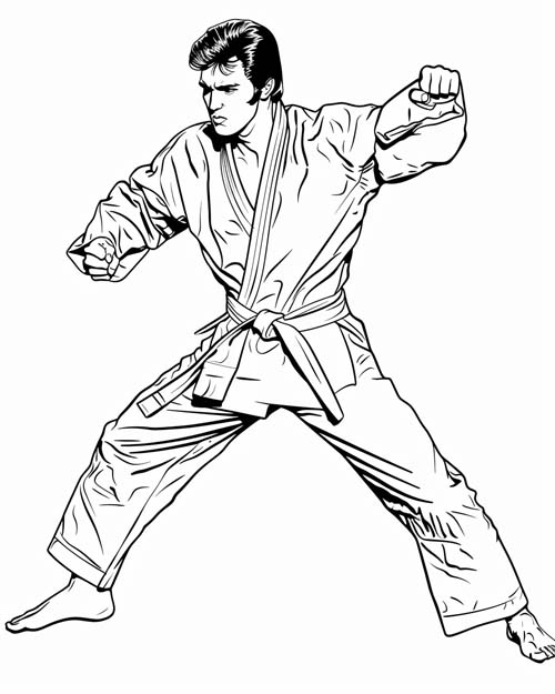 coloring page of Elvis practicing karate