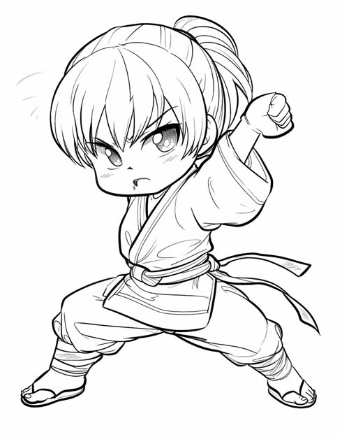 coloring page of a karate strike