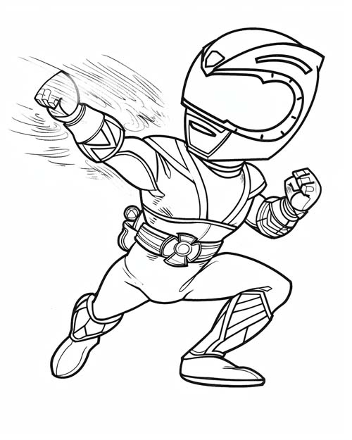 coloring page of a power ranger practicing karate