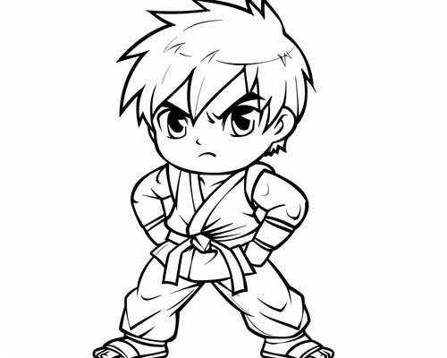 coloring page of boy wearing a gi
