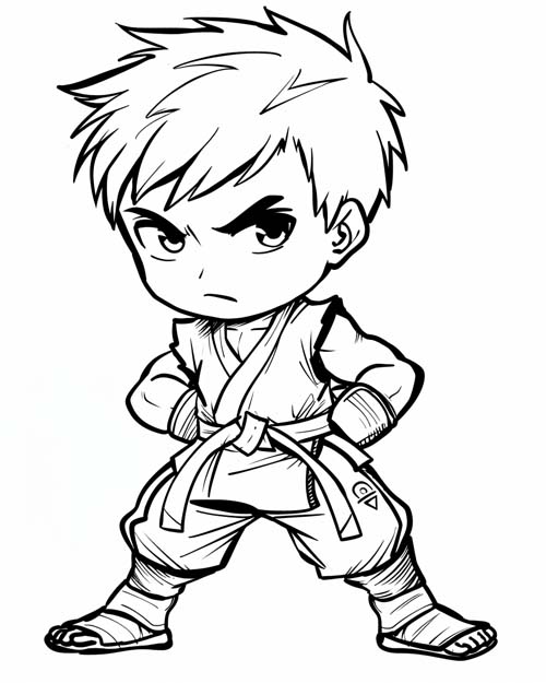 coloring page of boy wearing a gi