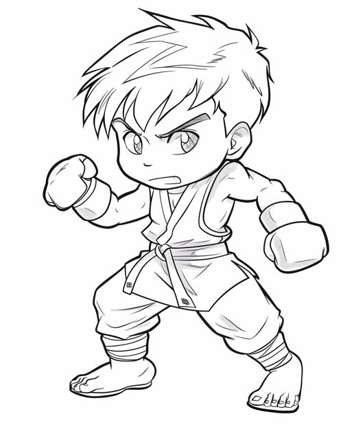 coloring page of boy practicing karate
