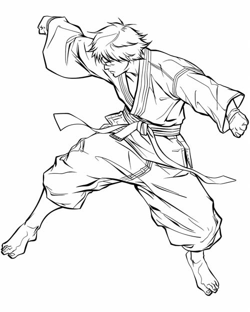 coloring page of a judo fighter