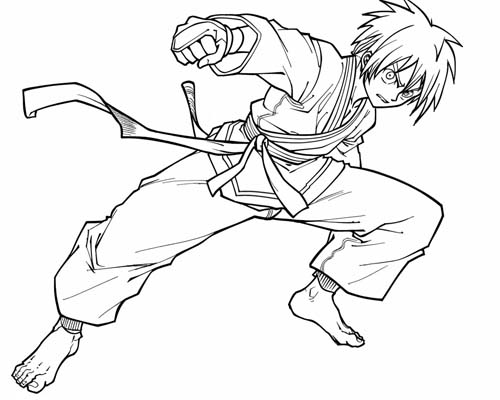 coloring page of a boy practicing sambo