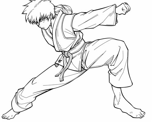 coloring page of a boy practicing sambo