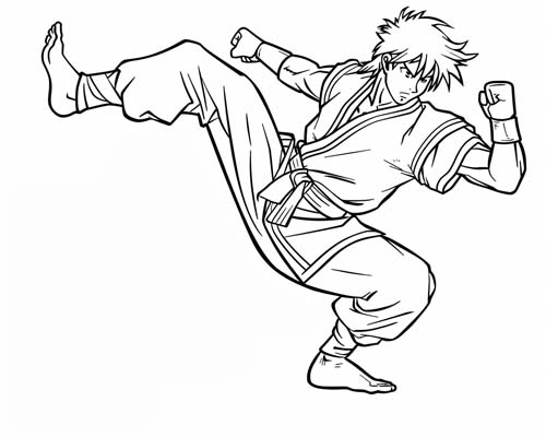 coloring page of a boy practicing sambo