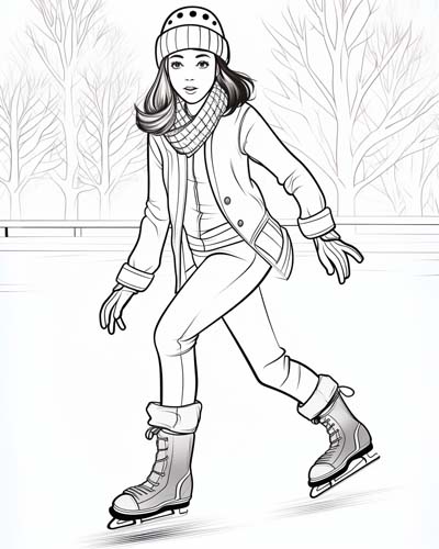 woman skating coloring page