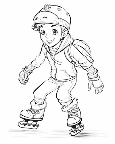 boy skating coloring page