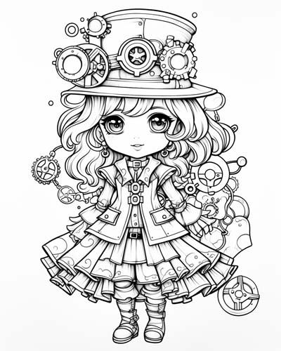 steampunk girl coloring page