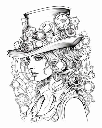 Steampunk woman coloring page
