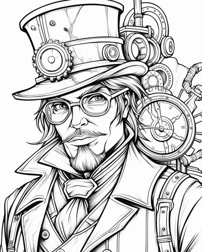 Steampunk man coloring page