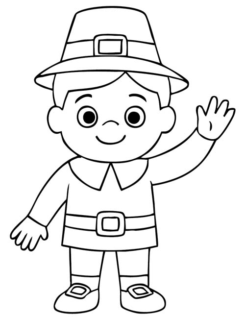 cute pilgrim boy coloring page