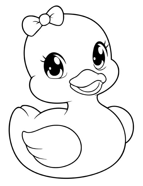 coloring page of a rubber duck with a bow