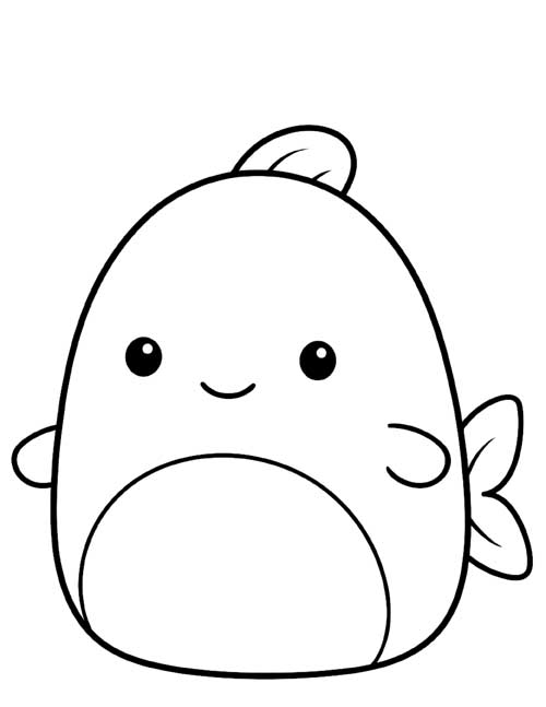 coloring page of a squishy fish plush with a round belly patch