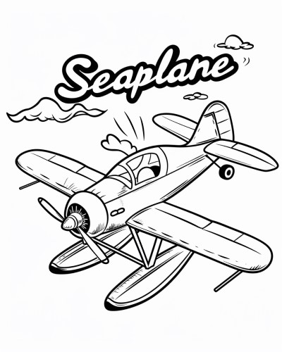 seaplane with label coloring page