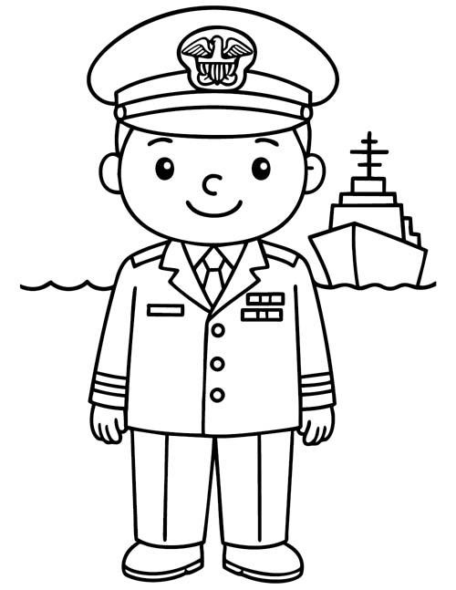 preschool coloring page of a US naval officer