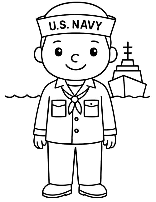 preschool coloring page of a US naval service member