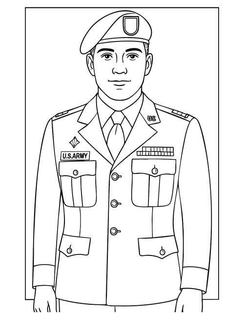 coloring page of a US army soldier