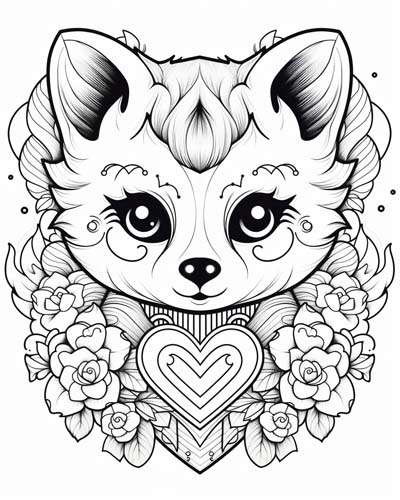 Valentine's Day heart animal coloring page