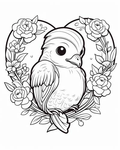 Valentine's Day heart bird coloring page