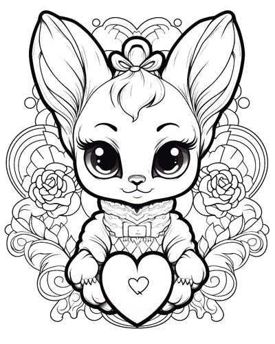 Valentine's Day heart rabbit coloring page