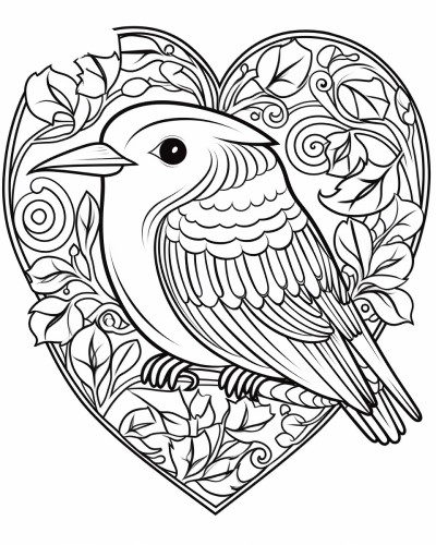 Valentine's Day heart bird coloring page