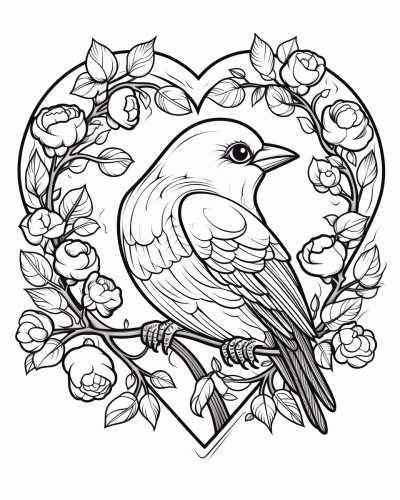 Valentine's Day heart bird coloring page