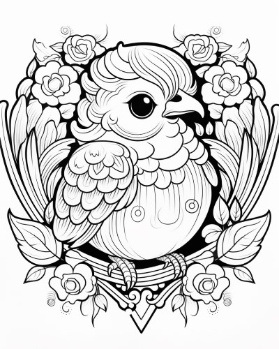 Valentine's Day heart bird coloring page