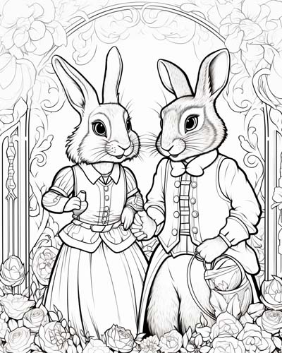bunny couple coloring page