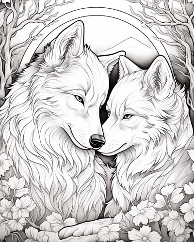 wolf couple coloring page