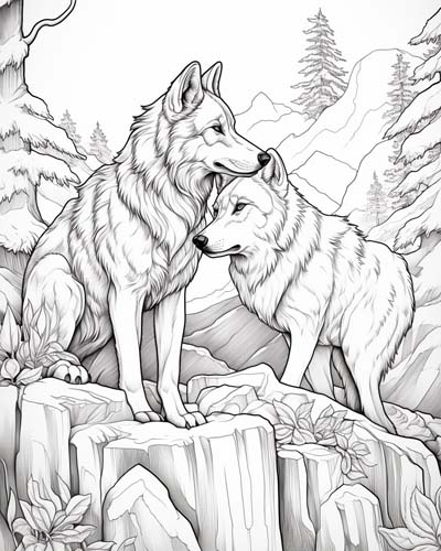 wolves couple coloring page