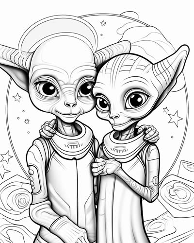Aliens in love coloring pages