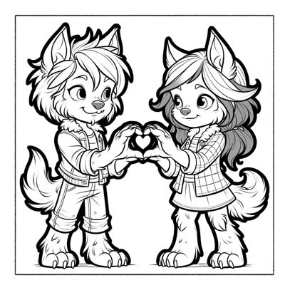Werewolf couple coloring page