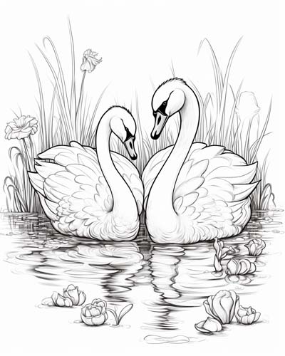 Two Swans coloring page